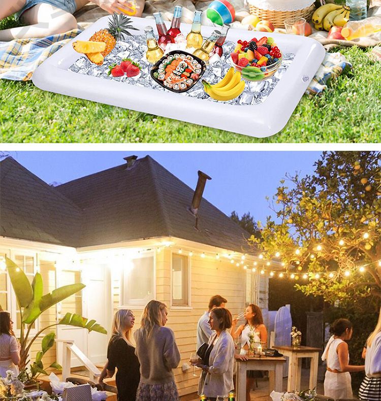 Glacière gonflable flottante pour boissons et collations (6 porte-bouteilles en PVC étanche et compartiment à fruits, technologie de congélation rapide)_voghion.com