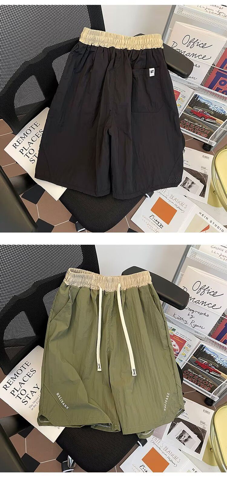 Vyriški drabužiai vasariniai, vientisos spalvos, lengvi, kvėpuojantys, greitai džiūstantys šortai, laisvos, lauko, penkių taškų, ledo šilko, plonos, laisvalaikio kelnės_voghion.com