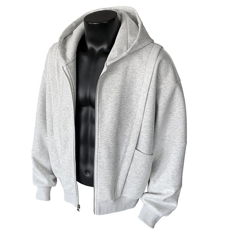 Sweat à capuche zippé rétro pour homme – Sweat-shirt oversize avec poche, doublure polaire légère, style streetwear décontracté pour l'automne et l'hiver_voghion.com