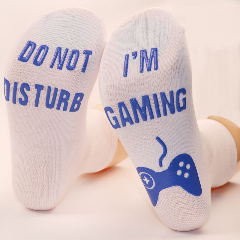 Mid-tube socks soles letter non-slip glue creative casual sports socks game socks_voghion.com