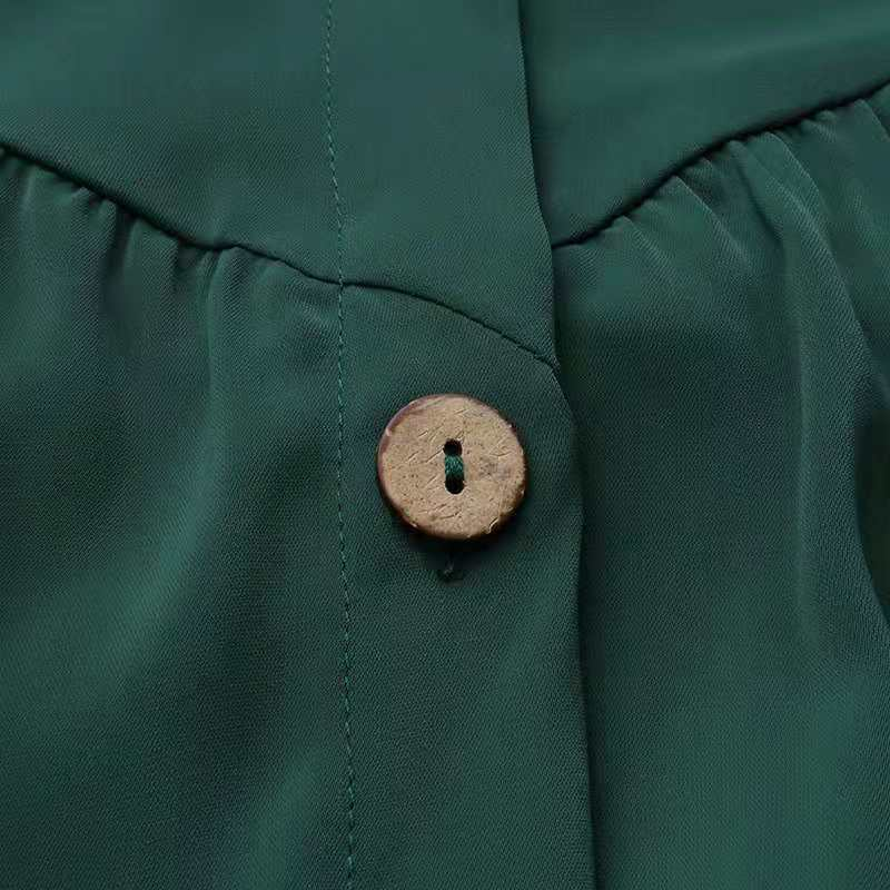 Damenkleid, einfarbig, Langarm, Tasche, Button-Down-Hemdkleid, lässige Robe_voghion.com