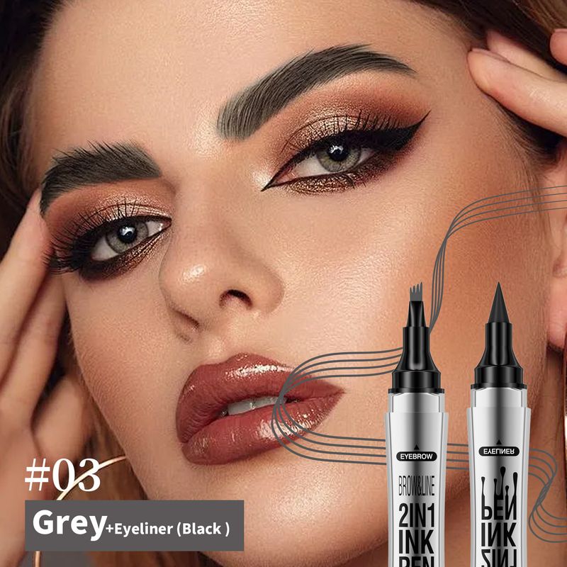 Crayon à sourcils liquide double embout Wakeangel, naturel, anti-bavures, réaliste, sauvage, à quatre branches_voghion.com