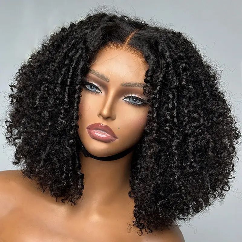 Pixie Curls Raw Human Hair Super Double Drawn Glueless Wig 13x4 Lace Transparent Lace Frontal Human Hair Wigs_voghion.com