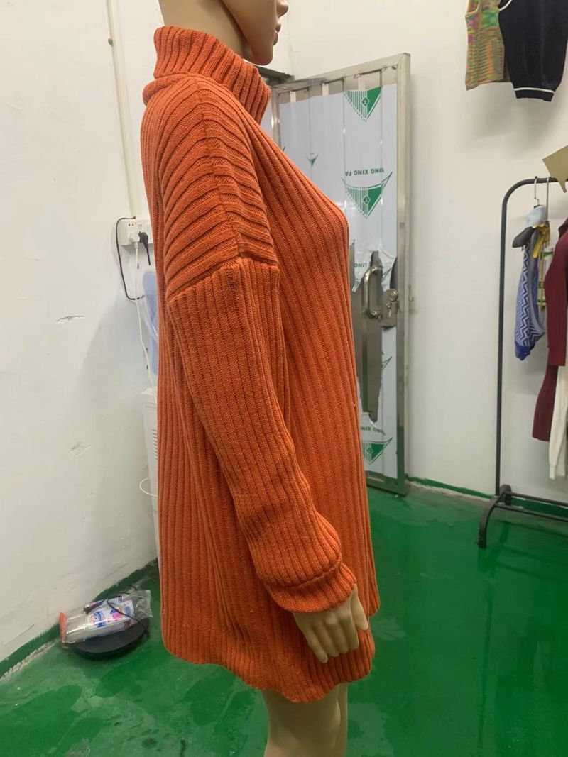 Robe pull mi-longue en tricot à col montant pour femme, nouvelle collection automne-hiver 2022_voghion.com