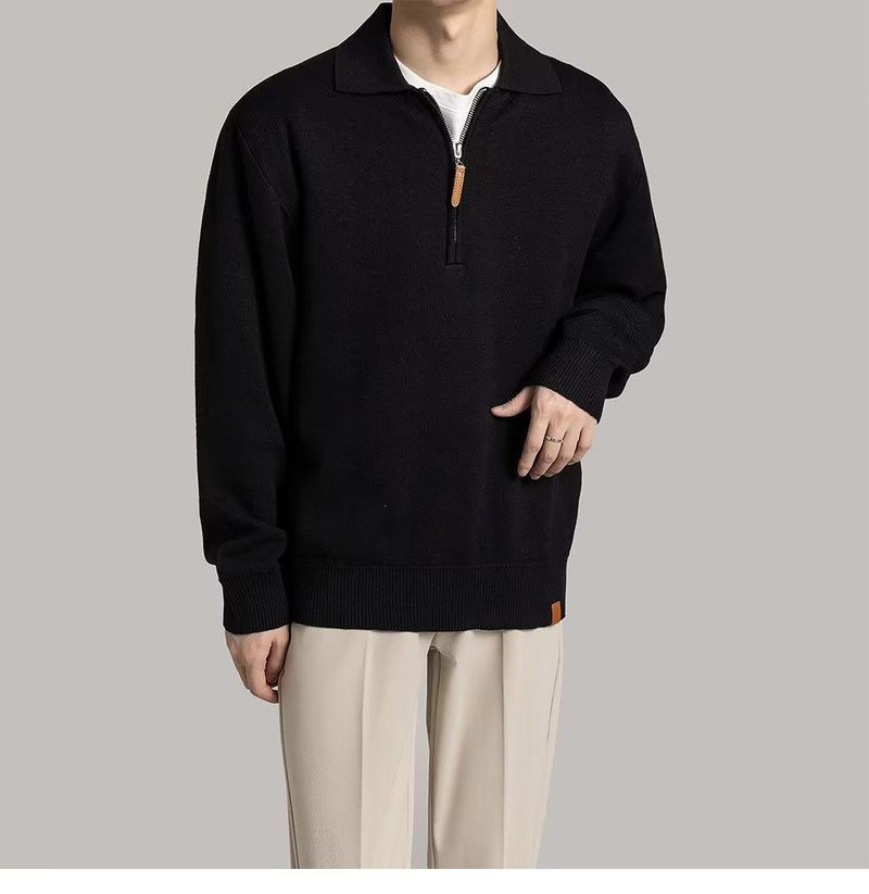 Gestricktes Poloshirt mit langen Ärmeln und halbem Reißverschluss, Neuheit für Herren im Frühling und Herbst, Pulloverjacke mit Kragen_voghion.com
