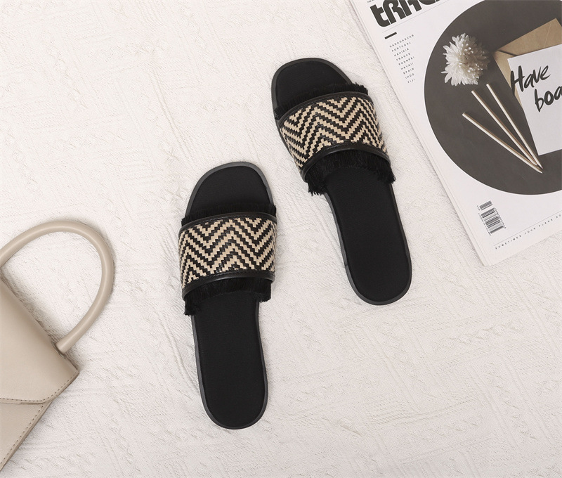 Women's Boho Tassel Slide Sandals (Flat Beach Flip Flops - Woven Straps With Fringe Details, Minimalist Style For Summer & Vacation)_voghion.com