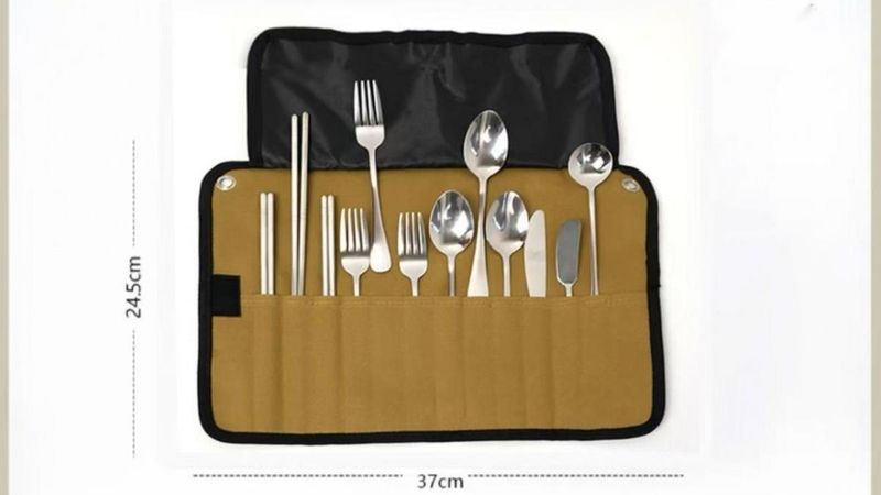 【BK Outdoor】Set da campeggio Deer Adventure Home Picnic Posate in acciaio inossidabile impermeabili con borsa portaoggetti Coltello Forchetta Cucchiaio_voghion.com