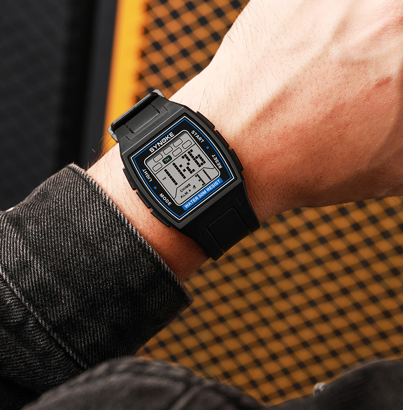 SYNOKE Sport elektronische Uhr Herren multifunktionale quadratische Retro leuchtende wasserdichte Outdoor-Studentenuhr_voghion.com