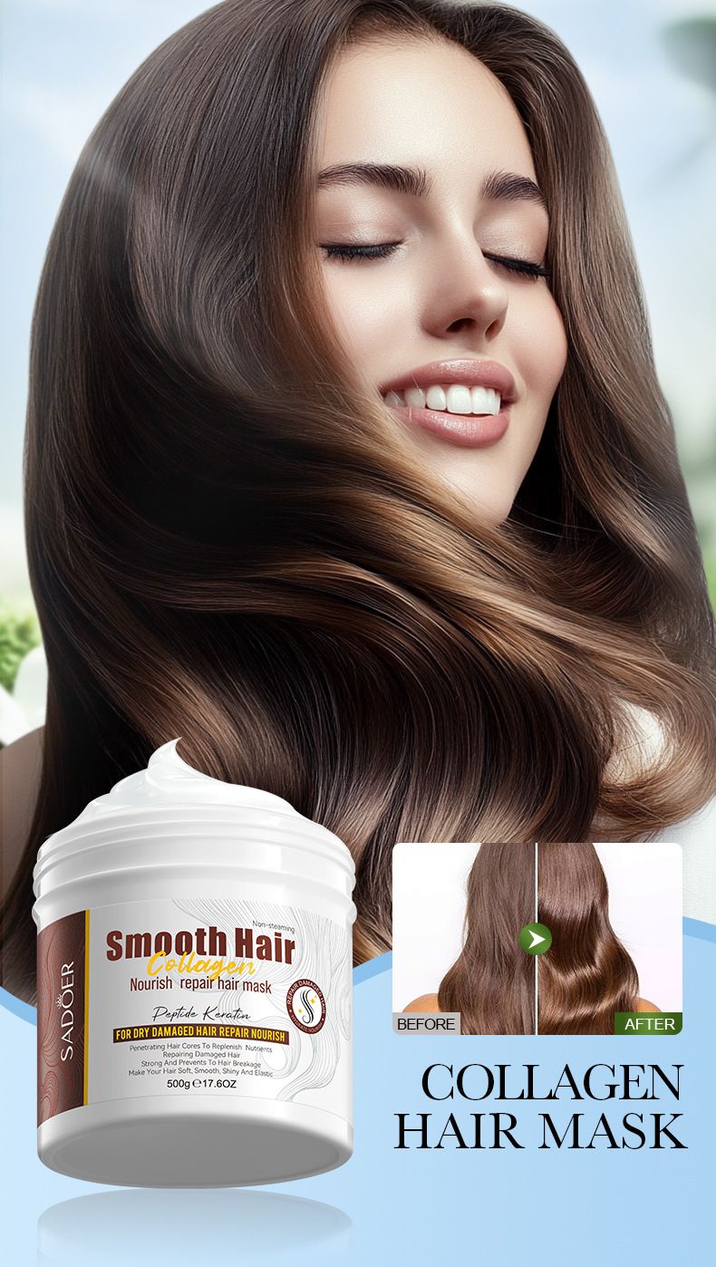 Maschera lisciante per capelli con proteine del collagene inglese SADOER Balsamo volumizzante nutriente_voghion.com