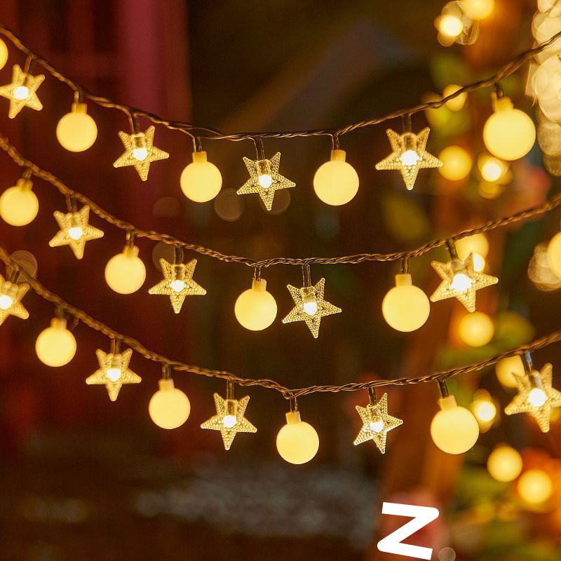 Ambiance camping en plein air avec une star d'Internet, guirlande LED, décoration de stand de marché nocturne, lumières colorées, balcon, chambre_voghion.com