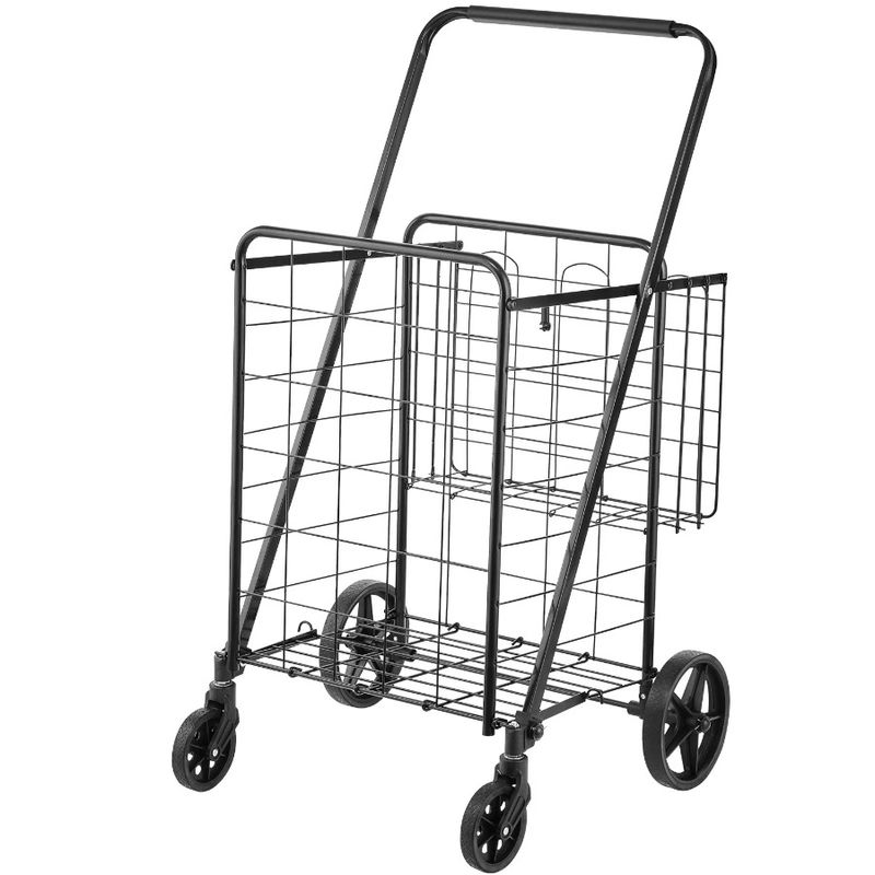Capa Grocery 110 Double Swivel Cart, LBS Large Cart With Jumbo Wheels, Duty Shopping 360° Heavy Cart, Utility Folding Baskets,_voghion.com