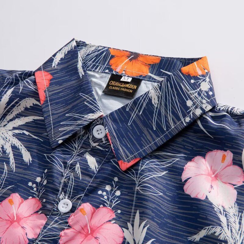 Strand til mænd, strandferie, Hawaii, kortærmet blomsterskjorte, løs og alsidig, afslappet parsæt i to dele_voghion.com