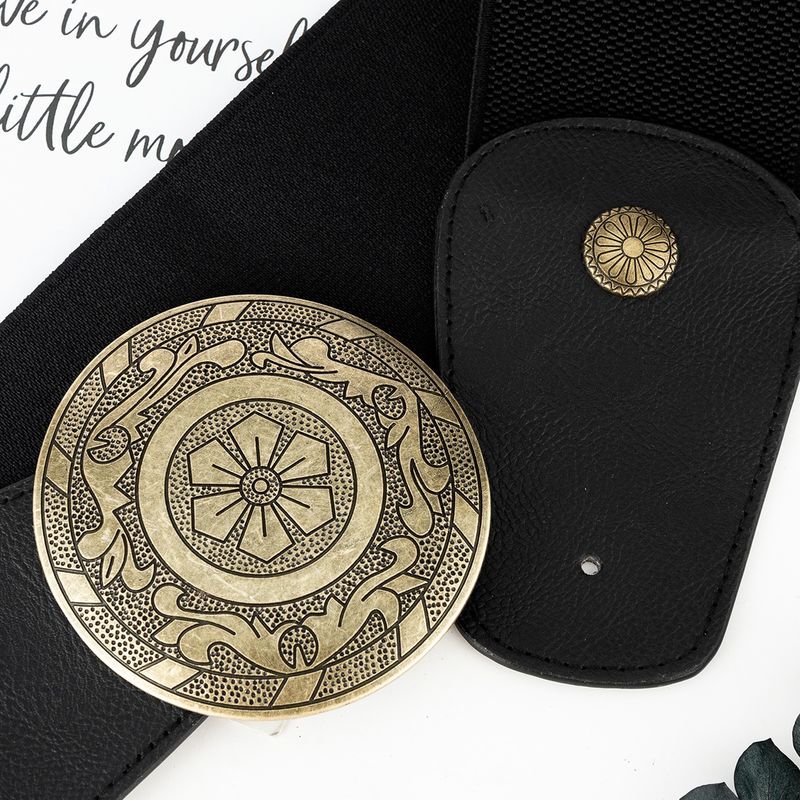 Cintura elastica Western Cincher per donna, versione larga, snellente, stile punk, con fibbia rotonda in metallo intagliato_voghion.com