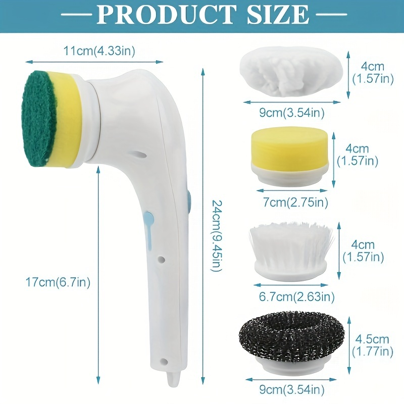 7pcs Electric Spin Scrubber: Effortless Cleaning With 5 Replaceable Brush Heads, USB Rechargeable 360°Power Scrubber Mop For Wall Bathtub_voghion.com