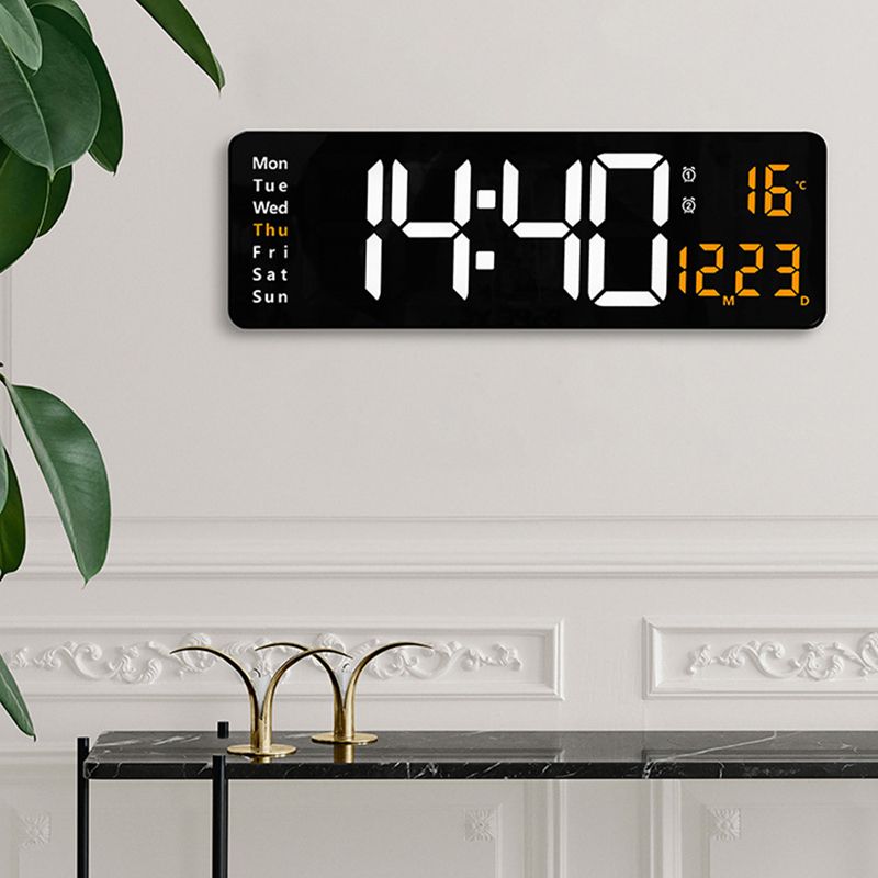 Grande orologio da parete elettronico con telecomando, temperatura, data, spegnimento, memoria, orologio da tavolo, doppio allarme, orologi digitali a LED montati a parete_voghion.com