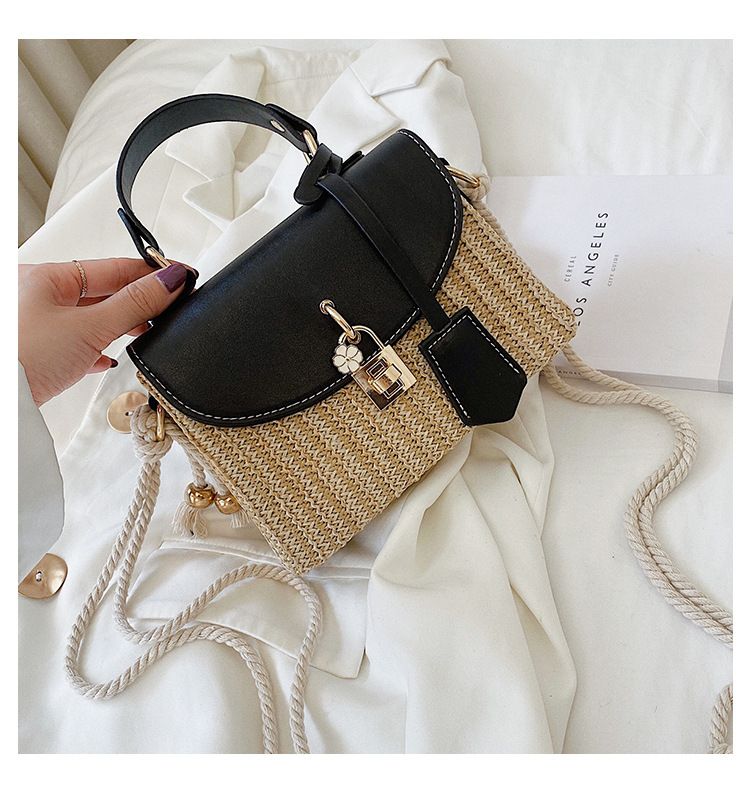 Women's Handbag Crossbody Bag Small Fresh Bag Women's Crossbody Bag Fashion Locking Straw Bag Casual Handbag Shoulder Small Square Bag_voghion.com