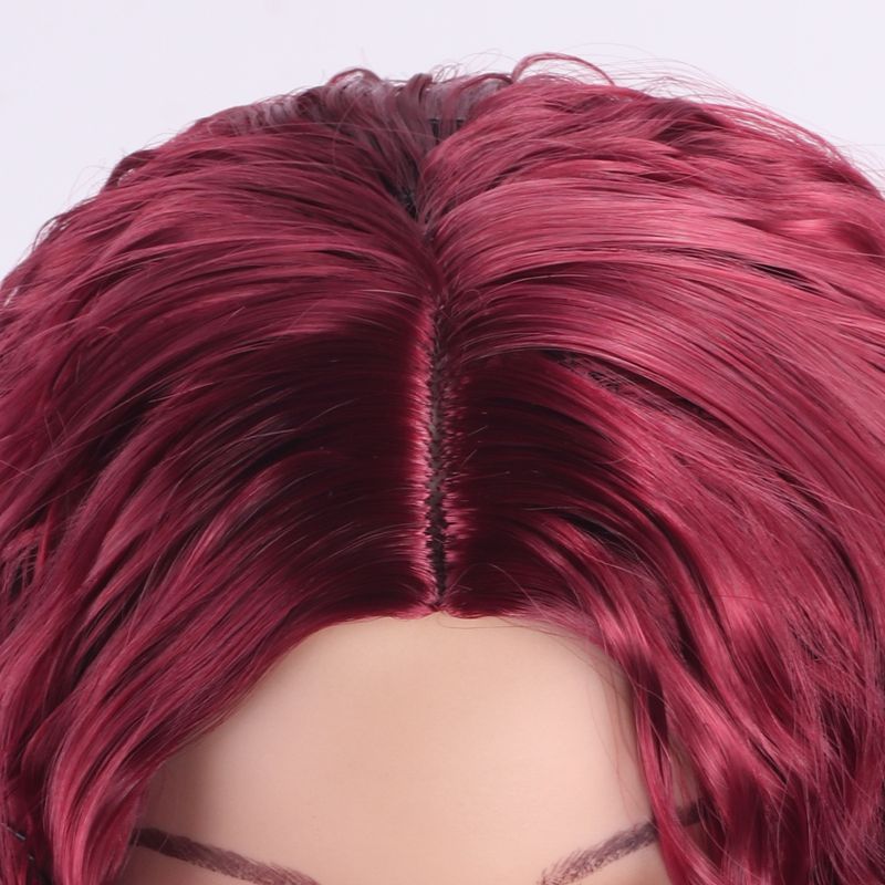 Parrucca con extension per capelli, nuova parrucca per donna, capelli neri ricci alla moda, ondulati, ricci di mais, riga centrale, frangia, copricapo completo._voghion.com