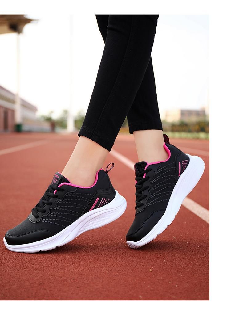 Black casual running women's autumn sports , lightweight soft soled leather surface, waterproof and non slip, work_voghion.com