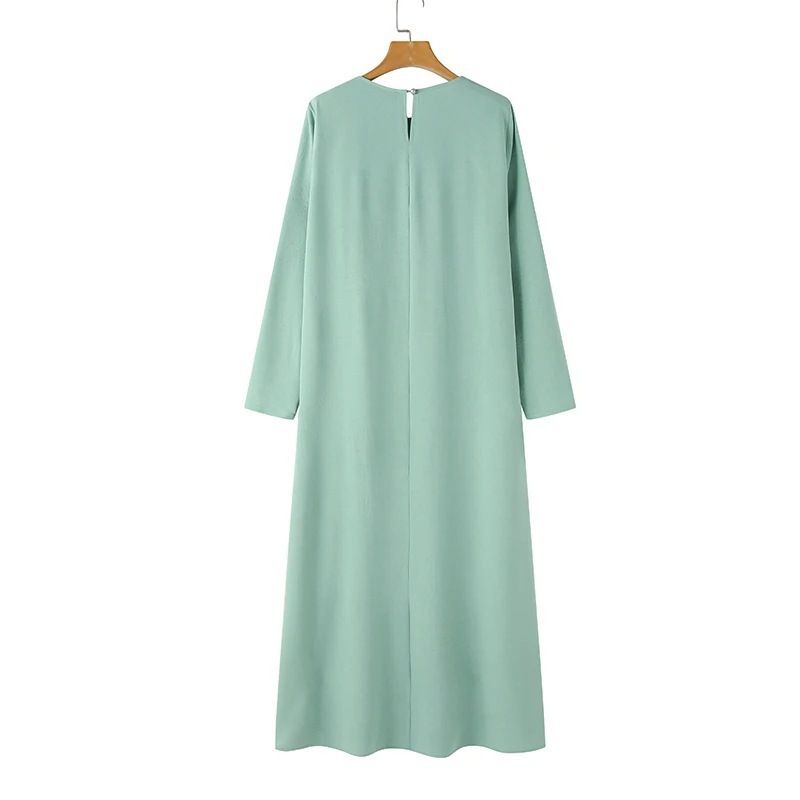 Muslim Women's Suit Ice Silk Wrinkled Long Sleeves High Slit Hem Fashionable Solid Color Elegant Temperament Robe_voghion.com