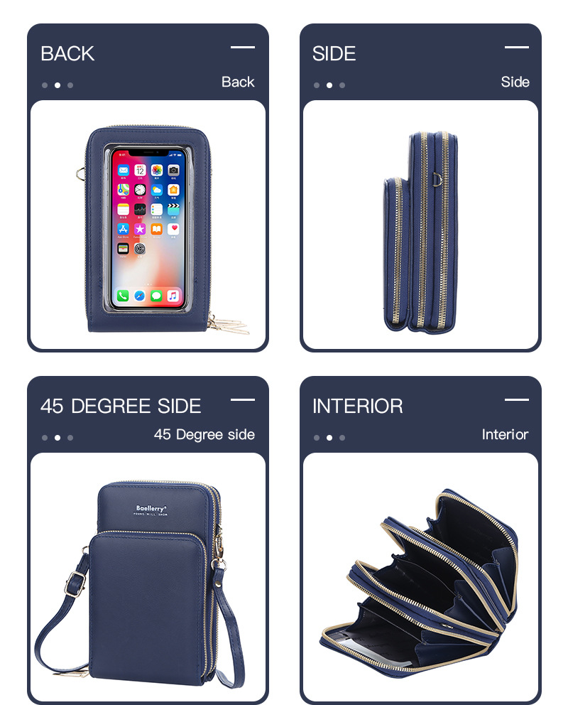 BAELLERRY Borsa a tracolla singola da donna Touch Screen Tre strati Borsa per cellulare Portafoglio con pochette con fibbia_voghion.com