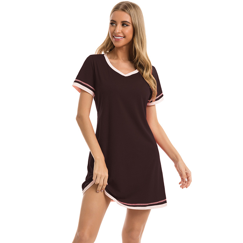 Abbigliamento da donna Nuovo comodo girocollo in cotone a maniche corte in cotone a colori larghi a contrasto Abbigliamento per la casa all'ingrosso_voghion.com