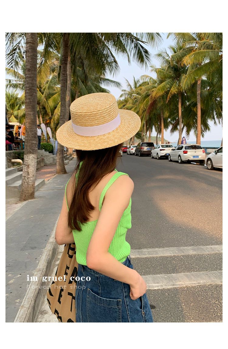 Congee coco flat top straw women's summer visor sun beach hat ins tide small fresh_voghion.com