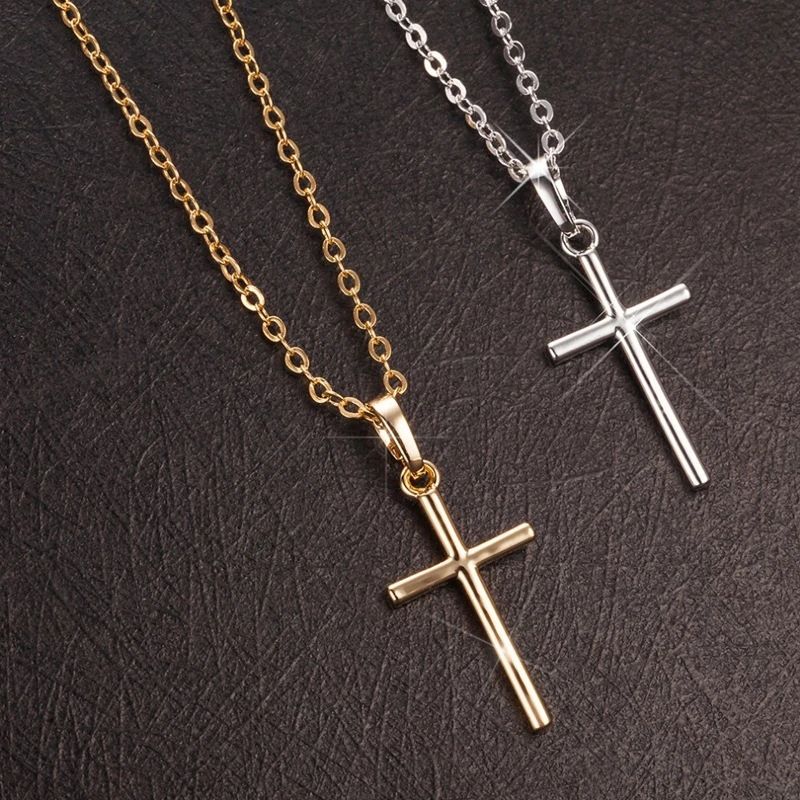 Collana con ciondolo a croce semplice e alla moda, in lega, con strass intarsiati_voghion.com