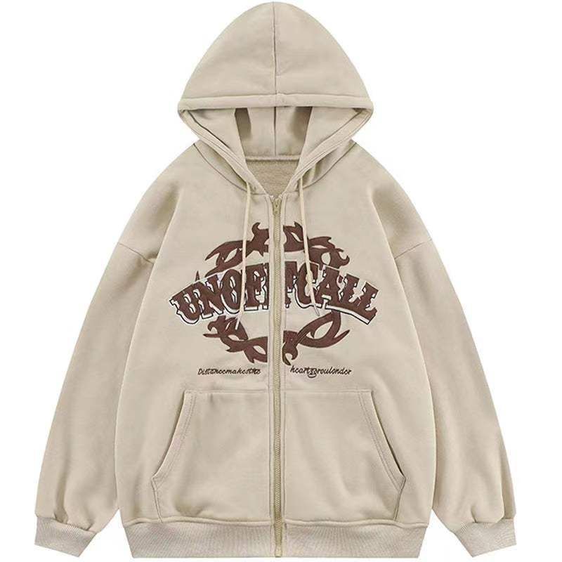 Odzież męska odzież codzienna modna bluza z nadrukiem na zamek błyskawiczny z polaru bluza z kapturem oversize_voghion.com