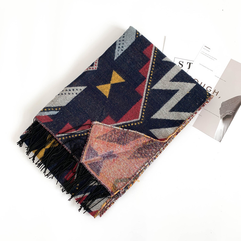 Sciarpe da donna Sciarpa con nappe stile etnico imitazione cashmere addensato scialle sciarpa stile albero di Natale_voghion.com