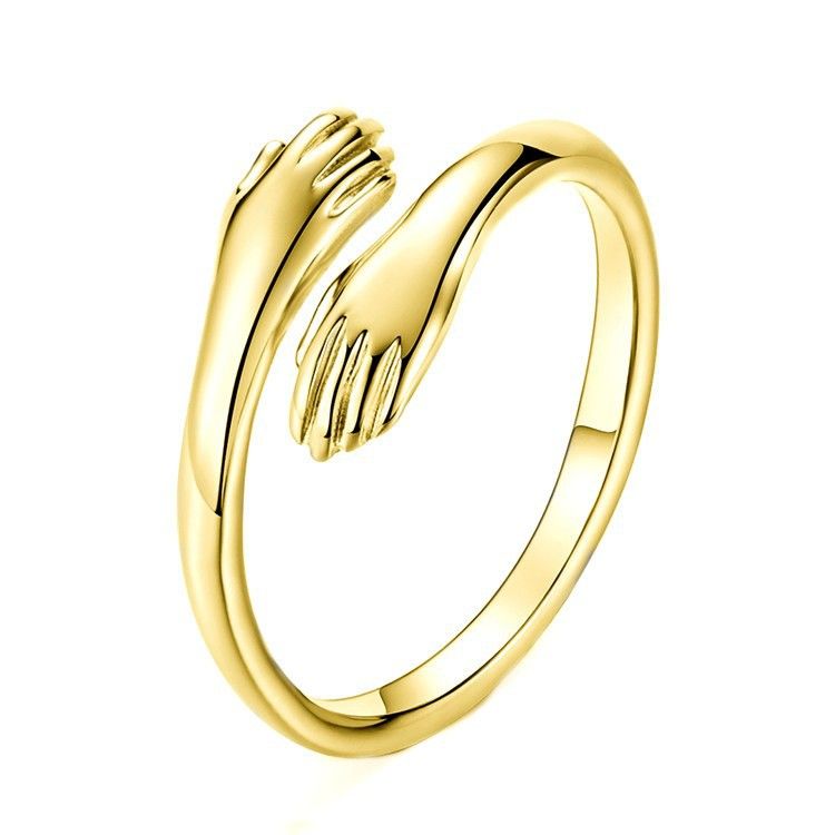 S Sterling Silber verstellbare Öffnungsgröße, Zwei-Hand-Umarmungsring, ein Paar-Ring-Accessoire_voghion.com