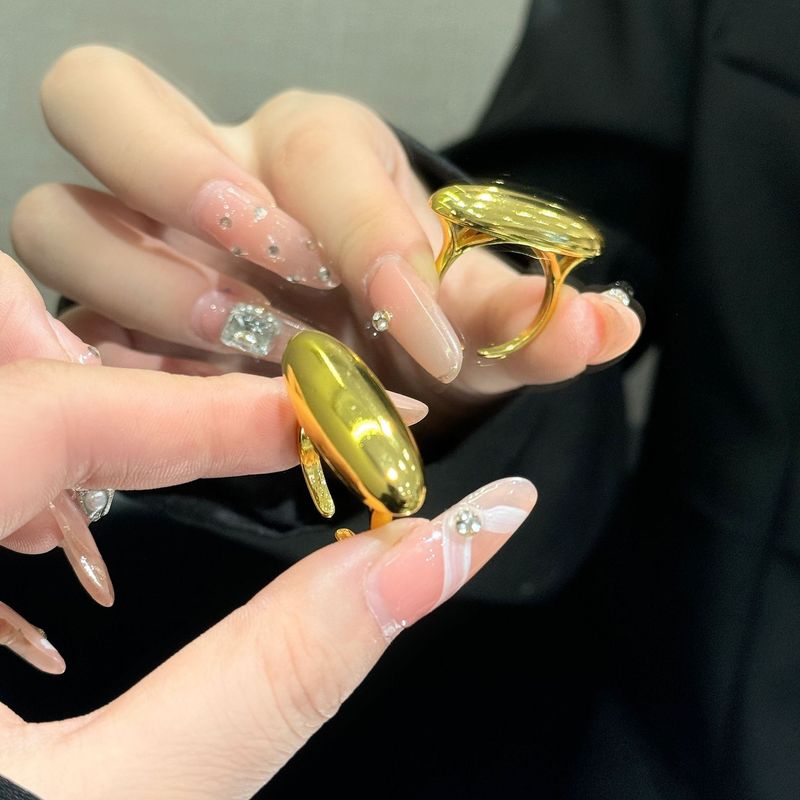 fashion geometric oval ring female glossy design exaggerated open index finger ring ring_voghion.com