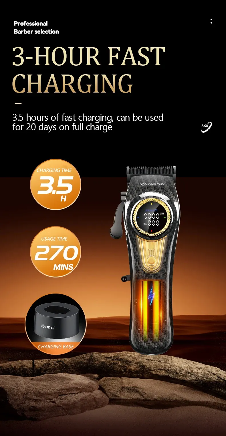 Profesyonel Clipper Erkekler İçin Ayarlı Düzeltici Elektrikli Solma Sakal Şarj Edilebilir Saç Kesme Makinesi hine Berber 9000 RPM_voghion.com