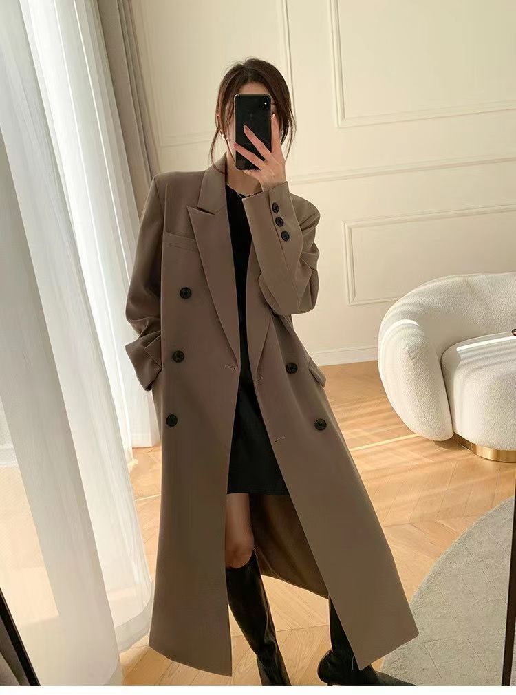 Trench di alta qualità per donna, lunghezza media, nuovo stile primavera e autunno 2025, cappotto lungo con colletto doppiopetto_voghion.com