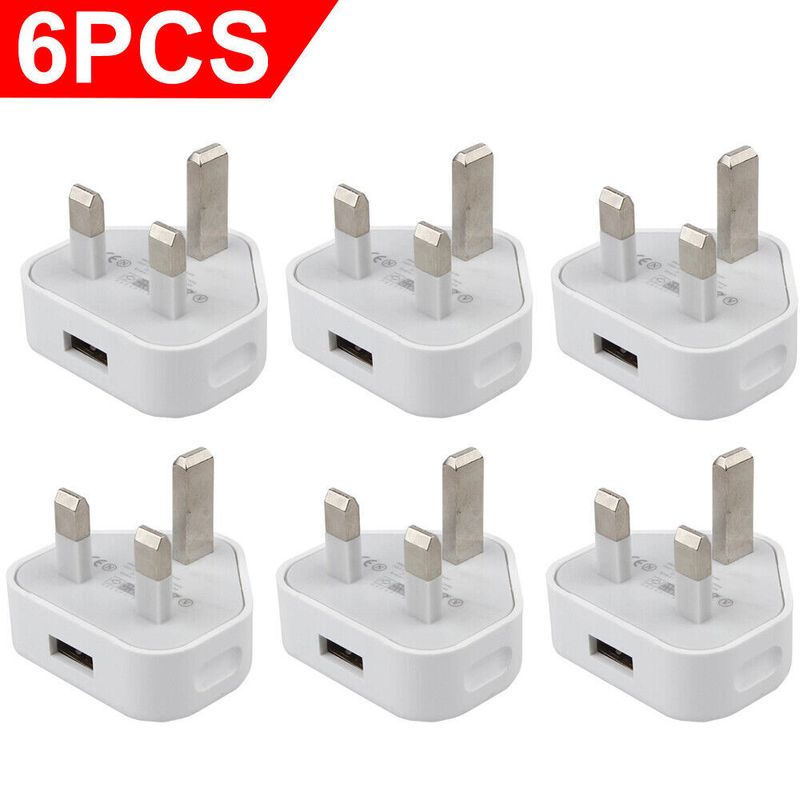 6er-Pack USB-Wandladegerät, 3-poliger Stecker, Netzadapter für Telefone, Tablets, Power UK_voghion.com