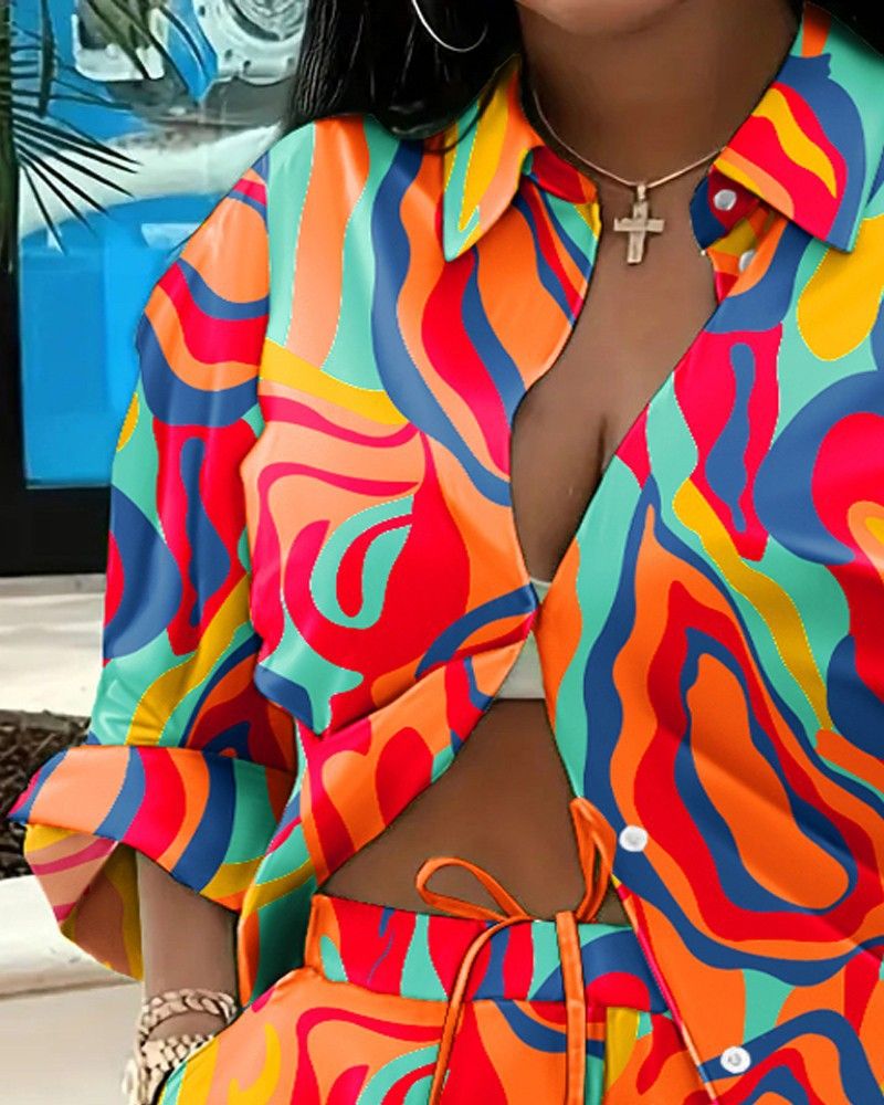 Vêtements pour femmes offre spéciale, short deux pièces à manches longues, costume de banlieue imprimé_voghion.com