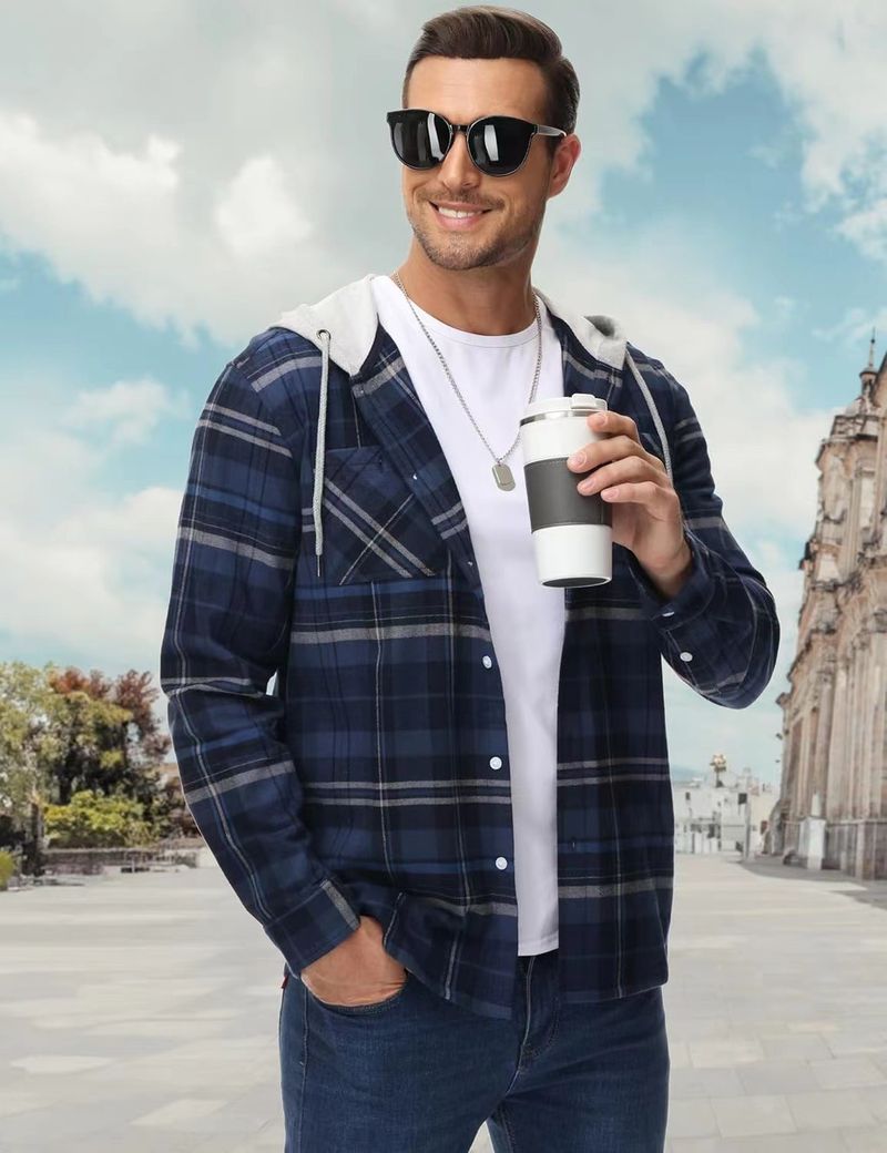 Herrenbekleidung Herbst und Winter Heißes Herren Flanellhemd Baumwolle Langärmliges Kariertes Hemd Lässiges Kapuzenhemd_voghion.com