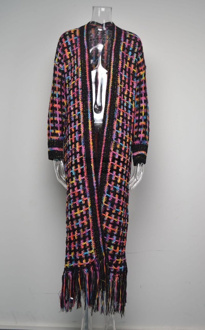 K New Plus Size Long Cardigan With Tassels; Women's Hot Style._voghion.com