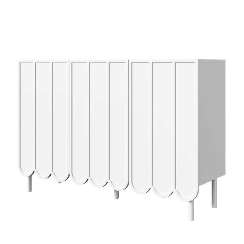 Buffet blanc moderne avec portes ondulées, 120 x 35 x 80 cm, design sans poignées, étagères réglables, meuble de rangement pour salon, couloir et salle à manger._voghion.com