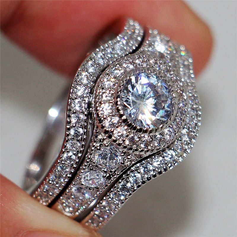 Trendy Jewelry New Three-Piece Combination Women's Couple Ring Set_voghion.com