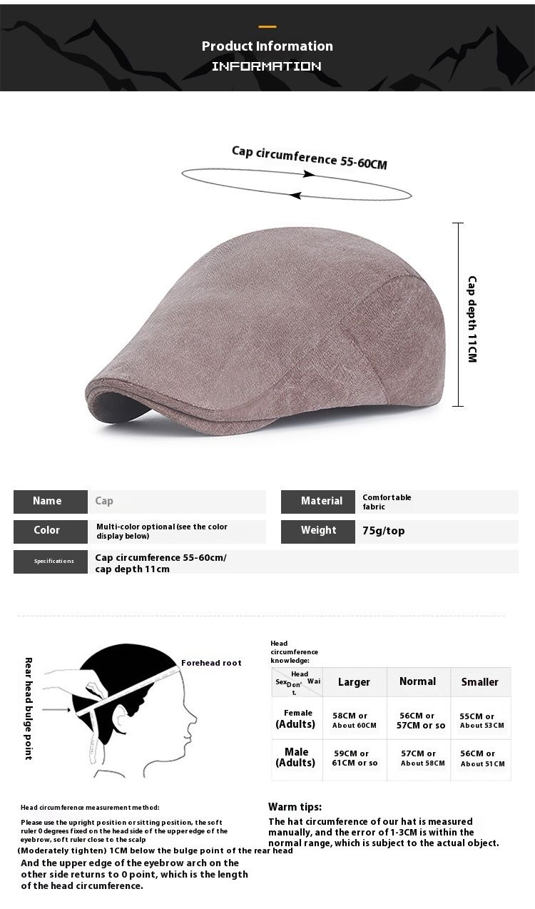 Baskenmütze für Herren aus gewaschenem Twill für Frühling und Sommer, getragene Entenschnabelmütze, schlichte Damenmütze aus leichter Baumwolle_voghion.com