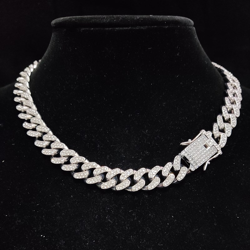 Bărbați, femei, hip hop, fără bani, fără prieteni, colier cu pandantiv cu lanț cubanez de 13 mm, coliere cu gheață hip hop, moda_voghion.com