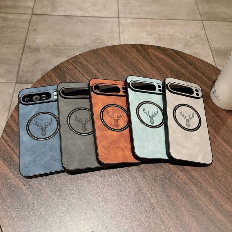 Simple Slim Matte Deer Head Wireless Charging Magnetic Case For Google Pixel 9 8 7 Pro 9A 8A 7A Leatehr Cover Coque_voghion.com
