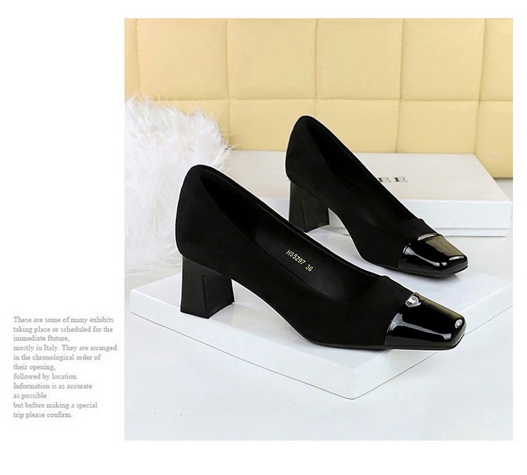 Vintage women's shoes suede shallow mouth splicing color square head chunky medium heel fashion leopard print single shoes_voghion.com