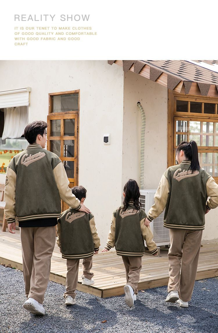 Neue Baseballjacken im Partnerlook für die ganze Familie – Winterfeste, wattierte Mäntel mit Wildlederfutter (Vater-Mutter-Kind-Set, Grün/Schwarz, Größen 100–140 cm & S–3XL)_voghion.com