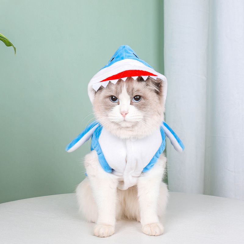 1pc Pet Products Shark Pet Clothes Winter And Autumn Warmth Halloween Universal Dog Clothes Cat Clothes Cat Supplies Blue_voghion.com