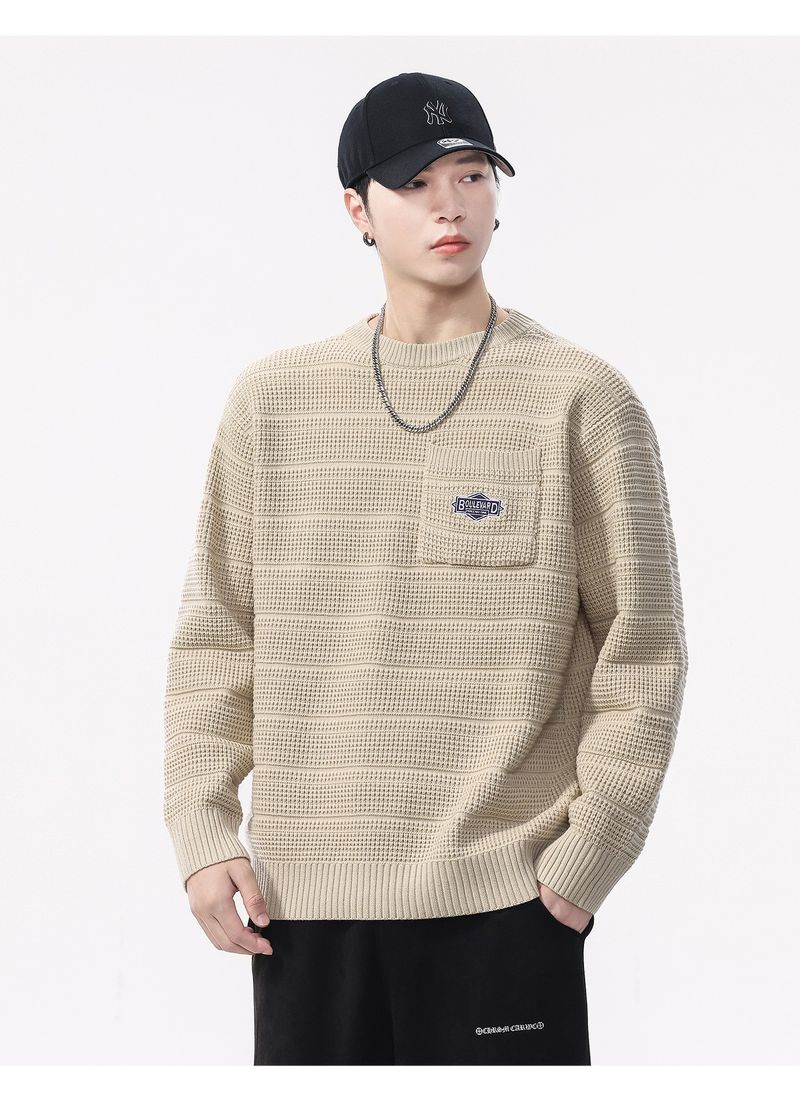 2025 Herbst Winter Neuer Herrenpullover mit Patchworktaschen, Rundhalspullover, lockere Strickwaren_voghion.com