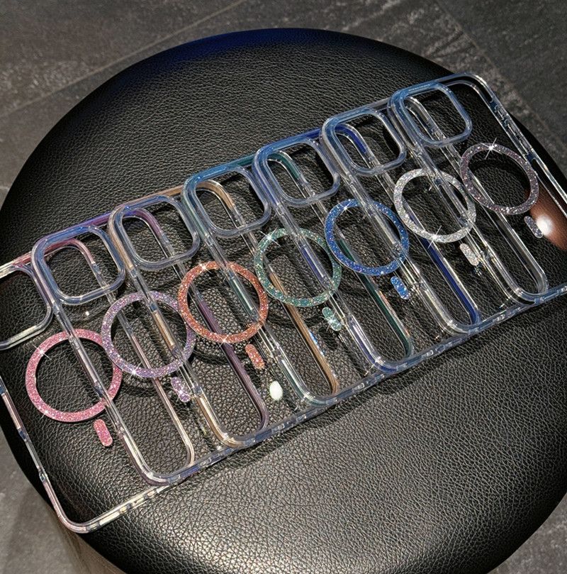 Glitter Bling For Magsafe Magnetic Case For IPhone 17 16 15 14 13 12 Pro Max 16e 17 Air Wireless Charging Clear Colorful Cover_voghion.com