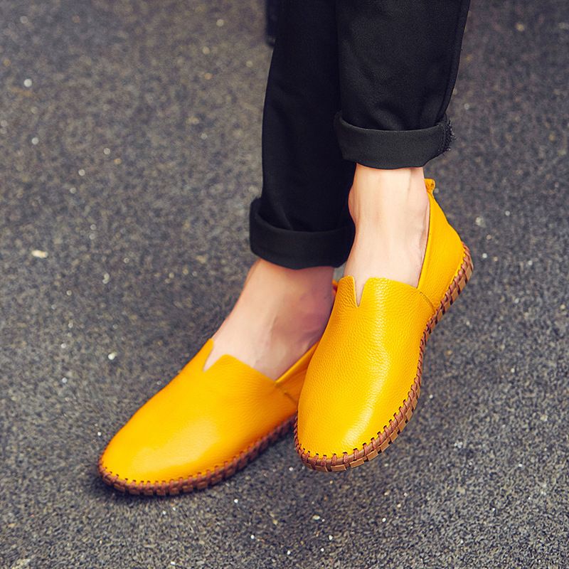 Large 49 Breathable Loafers Spring Men's Top Layer Cowhide Slip-On Hollow Leather Shoes Size 47_voghion.com