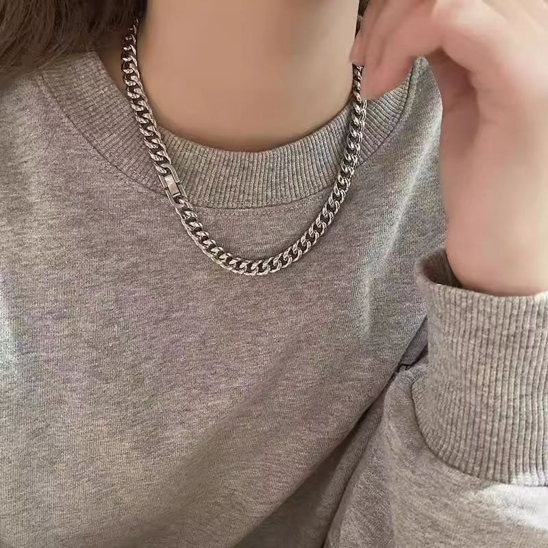 Men's Trendy Hip-Hop Cuban Non-Fading Titanium Steel Necklace Unisex Simple Versatile Couple Thick Chain Accessory_voghion.com