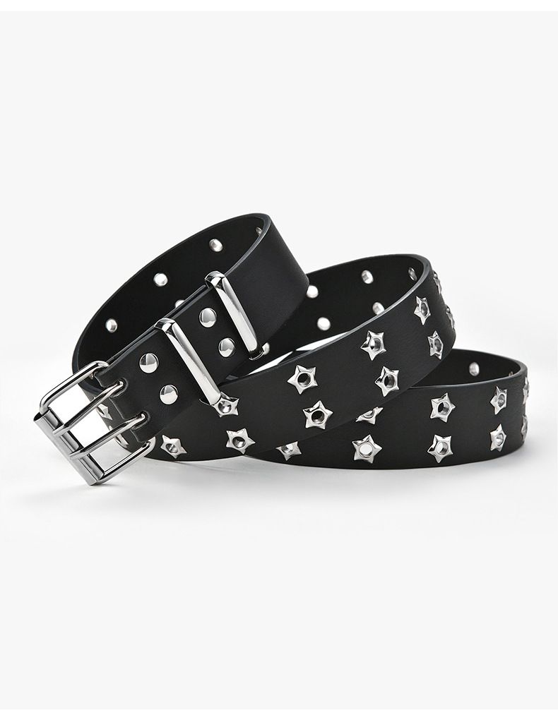 Cintura a doppia fila con decorazione a stella per donna, stile punk casual, 2024_voghion.com